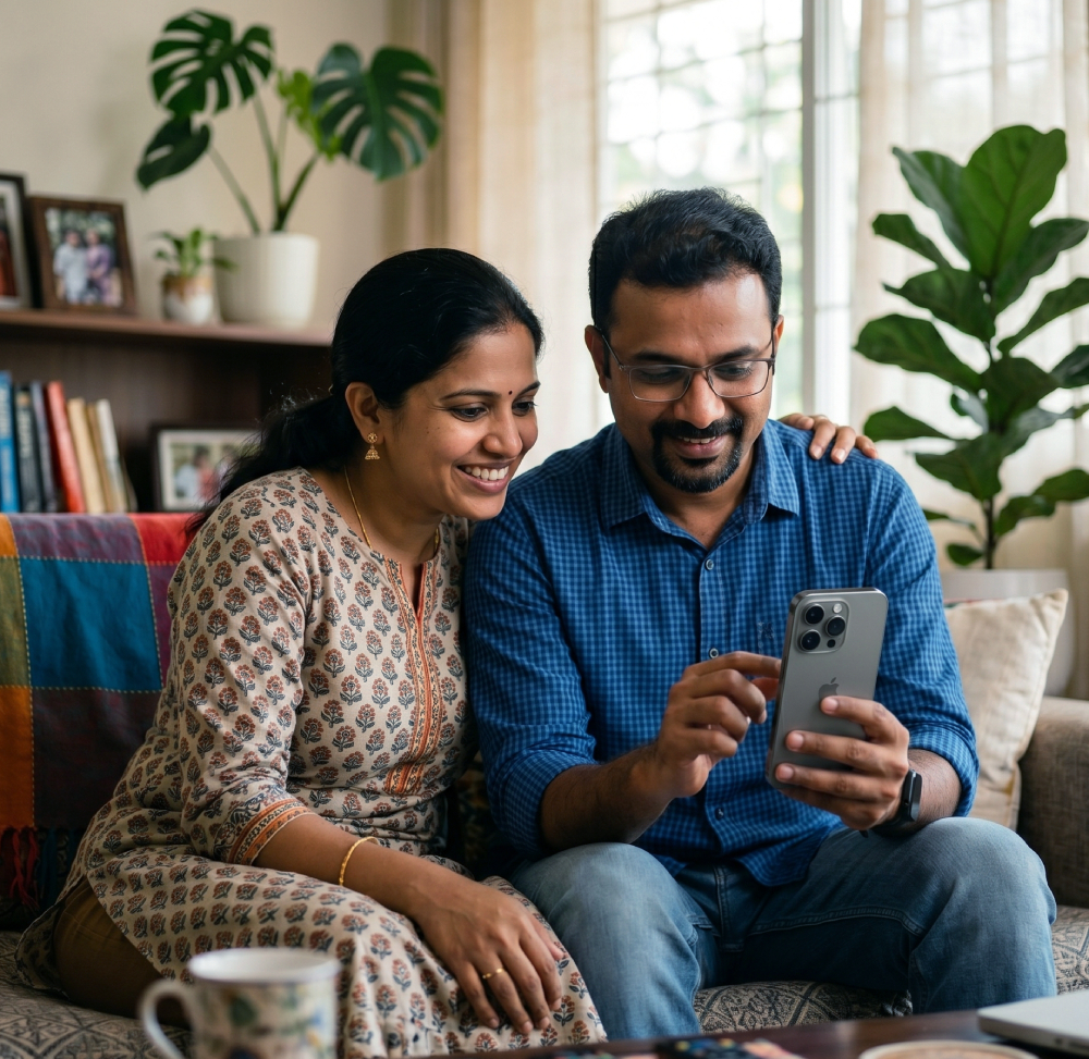 Older couple looking at a smartphone together